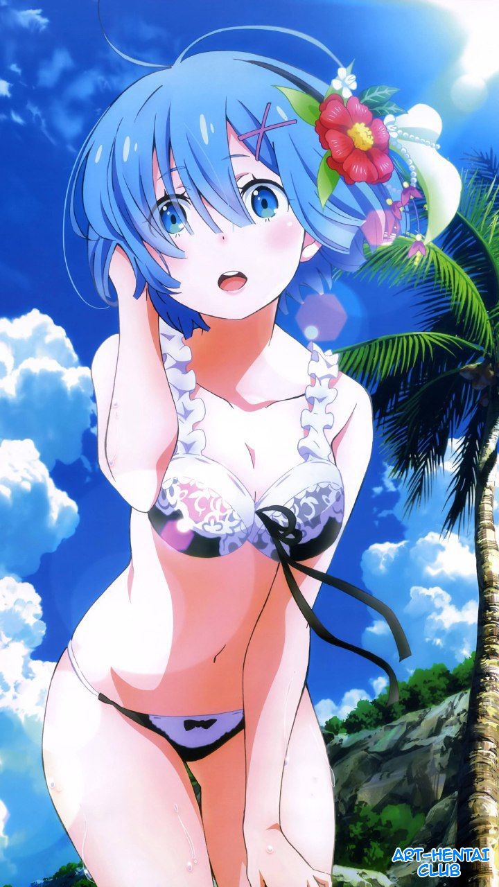 Хентай re:zero,Аниме,Большие сиськи,короткая стрижка,купальники,милая,сука сисек не видно,рем, rule34