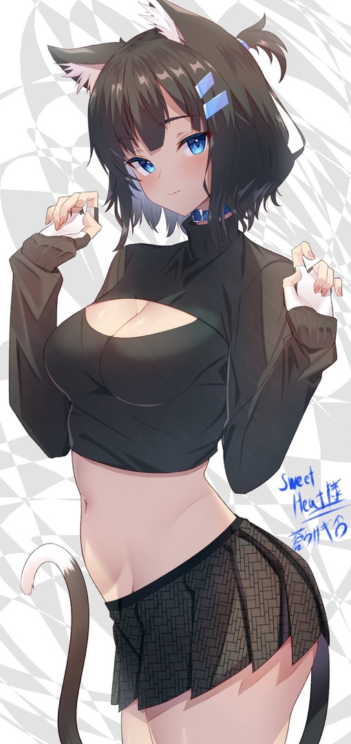 Хентай Аниме,Большие сиськи,в одежде,короткая стрижка,кошкодевочки,неко,черноволосые,юбочка, rule34