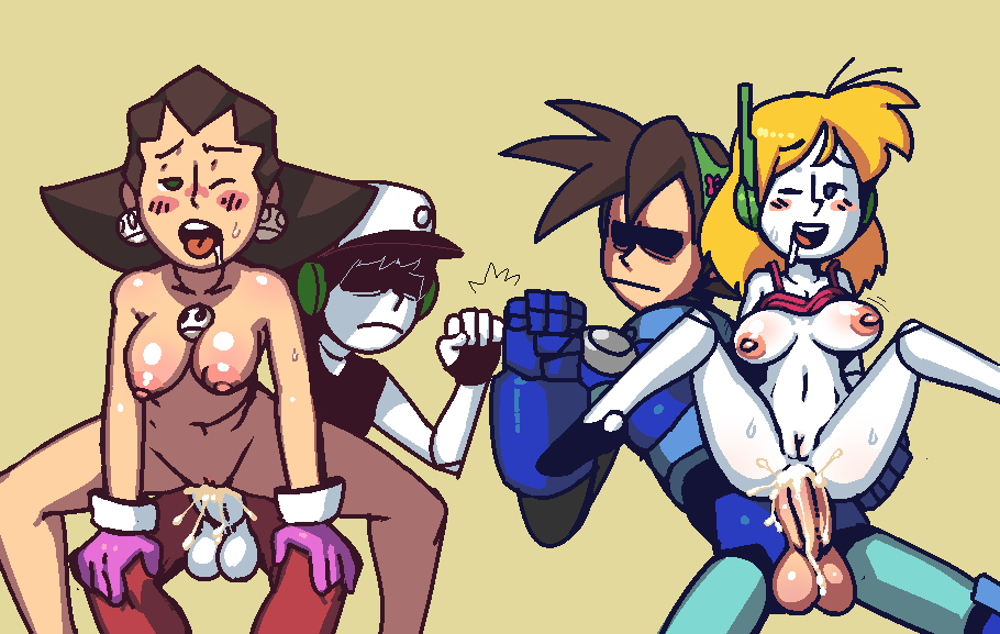 Хентай Роботы,робо-девочка,cave story,curly_brace,quote,mega_man,кроссовер,брофист, rule34