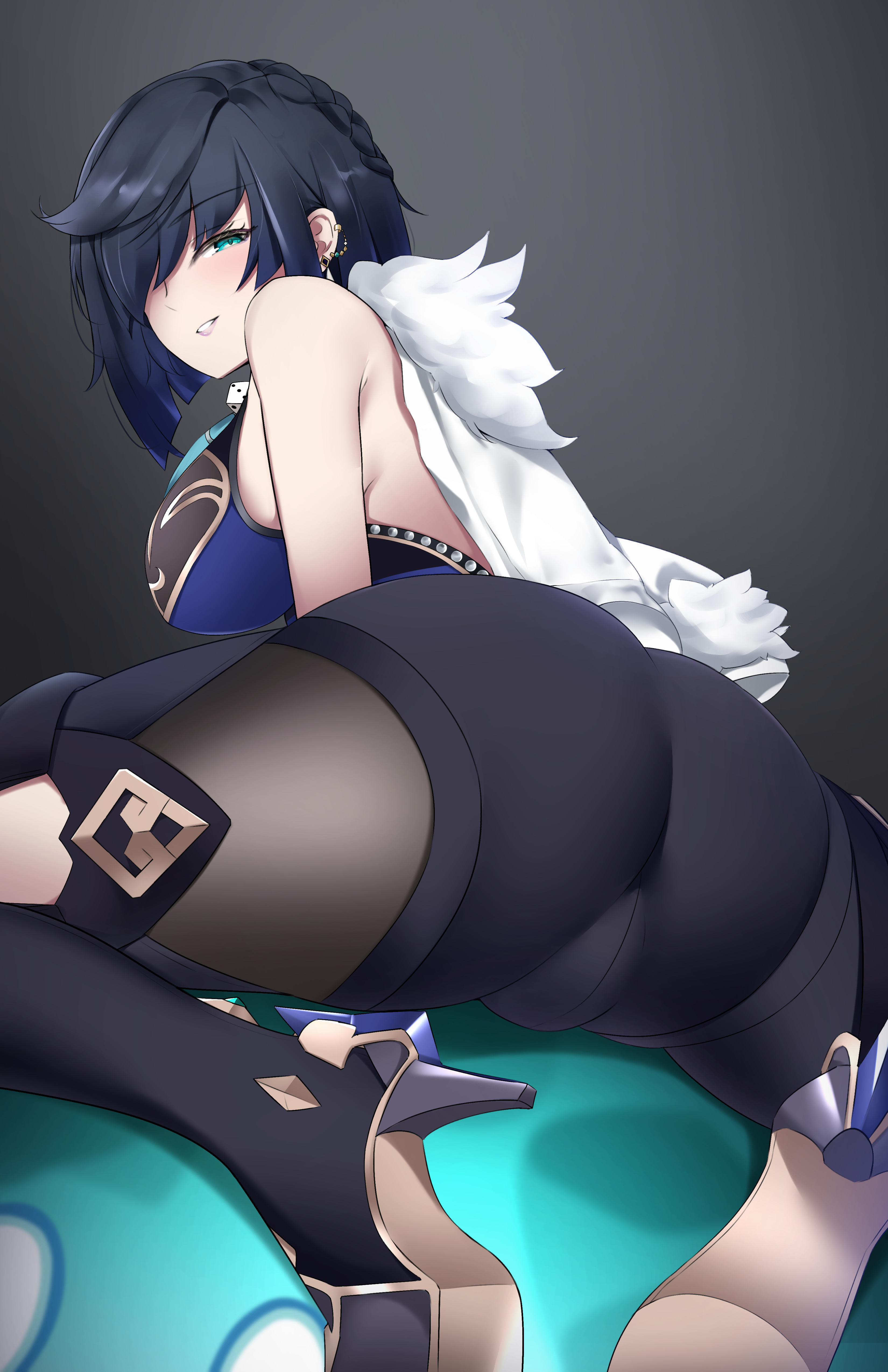 Хентай genshin impact,yelan,Большая жопа,в одежде,короткая стрижка, rule34