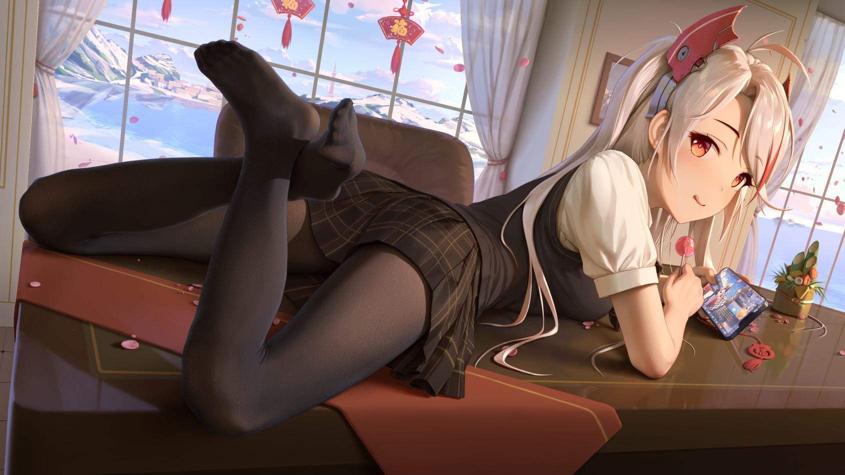 Хентай в одежде,маленькие сиськи,колготки,юбочка,azur lane,на_столе, rule34