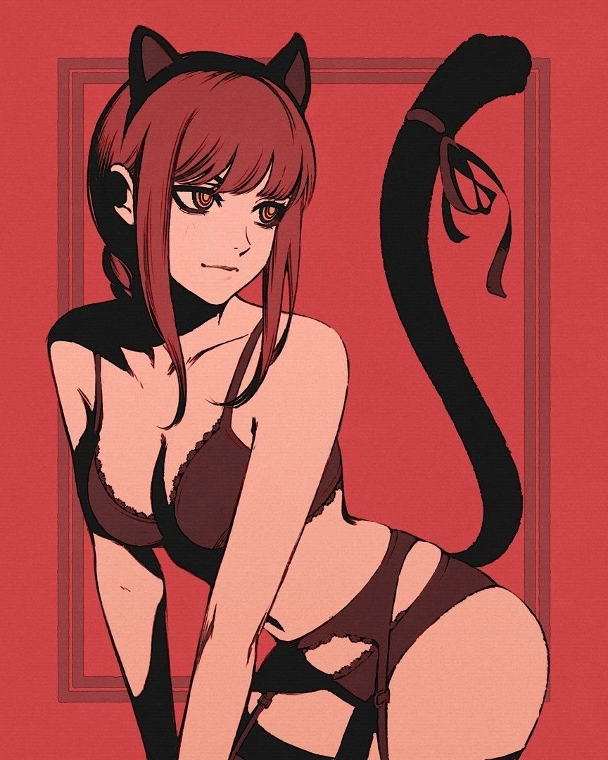 Хентай Аниме,длинные волосы,хентай,нижнее бельё,эротика,неко,макима,chainsaw_man,человек_бензопила, rule34