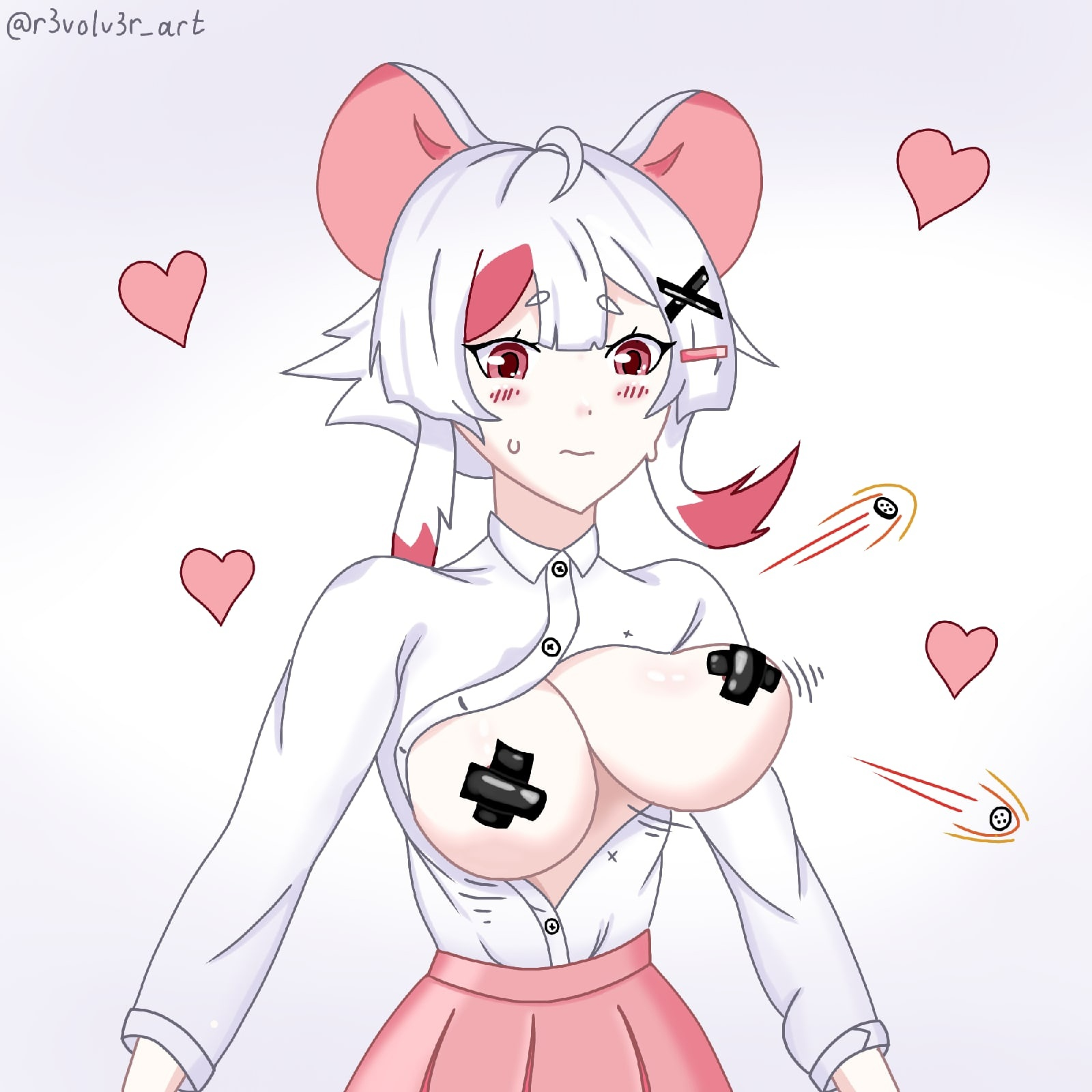 Хентай Большие сиськи,в одежде,короткая стрижка,стикеры_вконтакте,юбочка,смущение,вконтакте,светловолосая,ушки,красные_глаза,белые_волосы,мауси, rule34