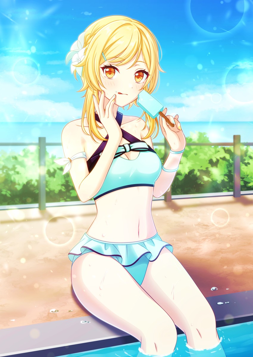 Хентай genshin impact,маленькие сиськи,купальники,lumine,бассейн, rule34