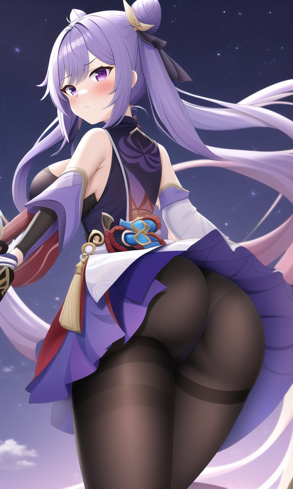 Хентай Большая жопа,вид сзади,колготки,трусики,юбочка,keqing,nai_diffusion,stable_diffusion,нейросеть, rule34