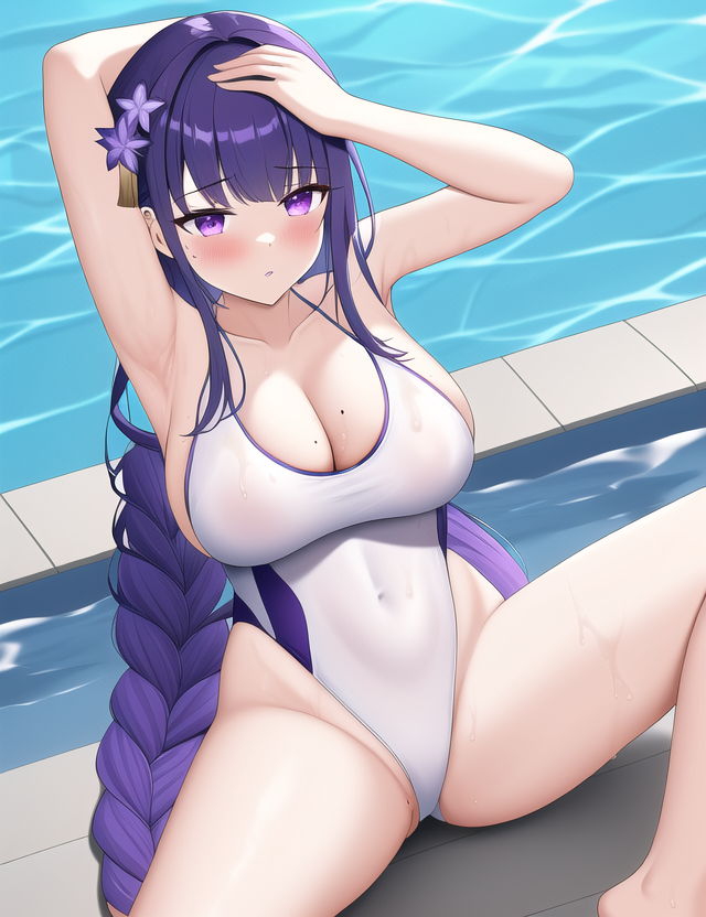 Хентай genshin impact,nai_diffusion,raiden_shogun,stable_diffusion,бассейн,Большие сиськи,длинные волосы,купальники,нейросеть,родинки,фиолетовые волосы,раздвинула_ножки, rule34