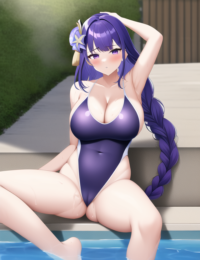 Хентай genshin impact,nai_diffusion,raiden_shogun,stable_diffusion,бассейн,Большие сиськи,длинные волосы,купальники,нейросеть,родинки,фиолетовые волосы,раздвинула_ножки, rule34