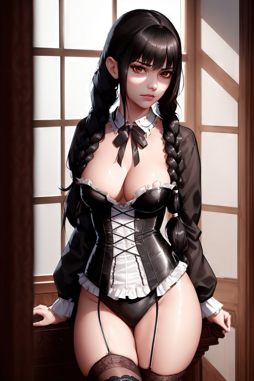 Хентай Большие сиськи,горничные,трусики,уэнсдей,черноволосые,чулки,в одежде, rule34