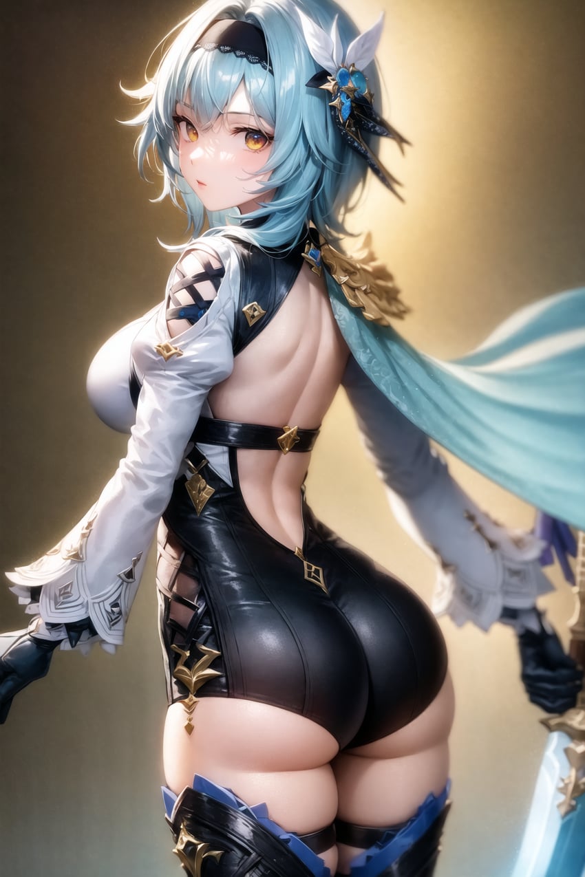 Хентай Большая жопа,вид сзади,короткая стрижка,нейросеть,eula,genshin impact,stable_diffusion,в одежде, rule34