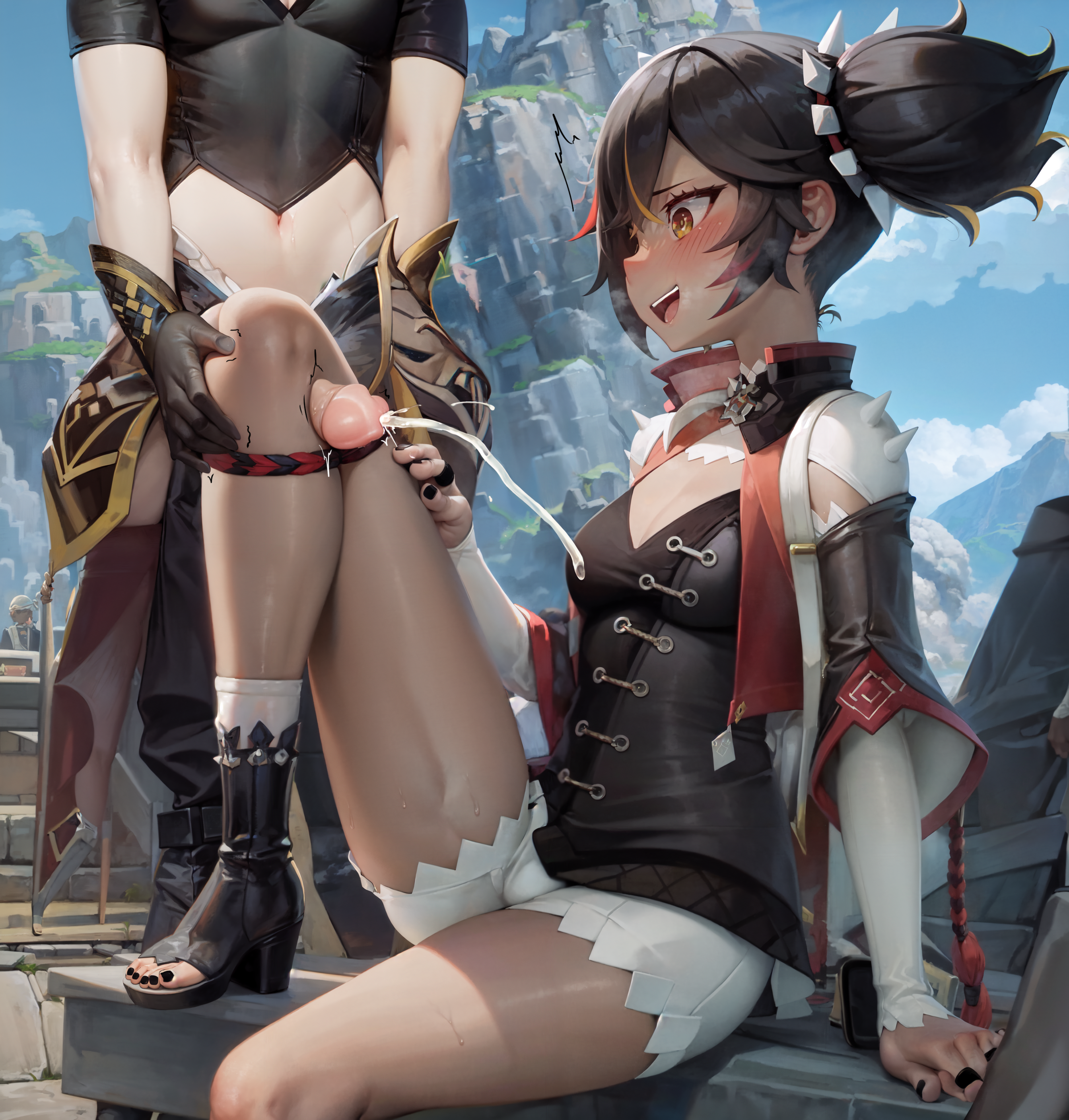 Хентай aether,genshin impact,stable_diffusion,в одежде,маленькие сиськи,нейросеть,ножкотрах,природа,Сперма,член,xinyan, rule34