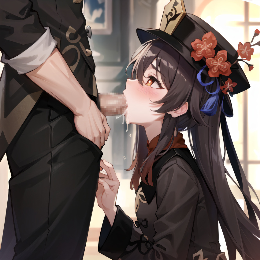 Хентай член,в одежде,genshin impact,минет,нейросеть,stable_diffusion,с цензурой,hu_tao, rule34