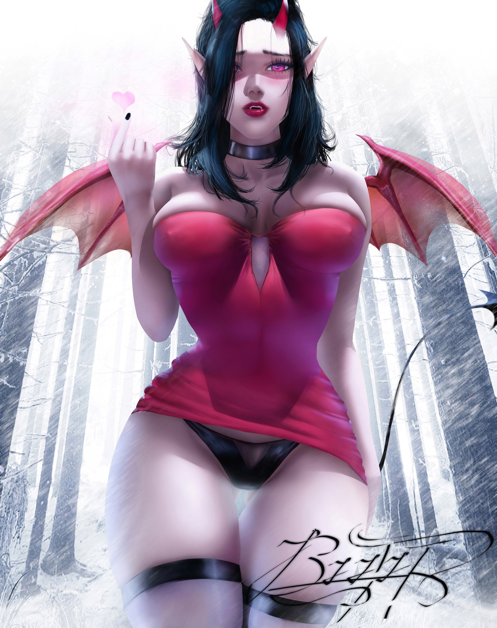 Хентай длинные волосы,чулки,стикеры_вконтакте,трусики,соски,рожки,большие_ляжки,крылья,дьяволица,ошейник,розовые_глаза,черные_волосы, rule34