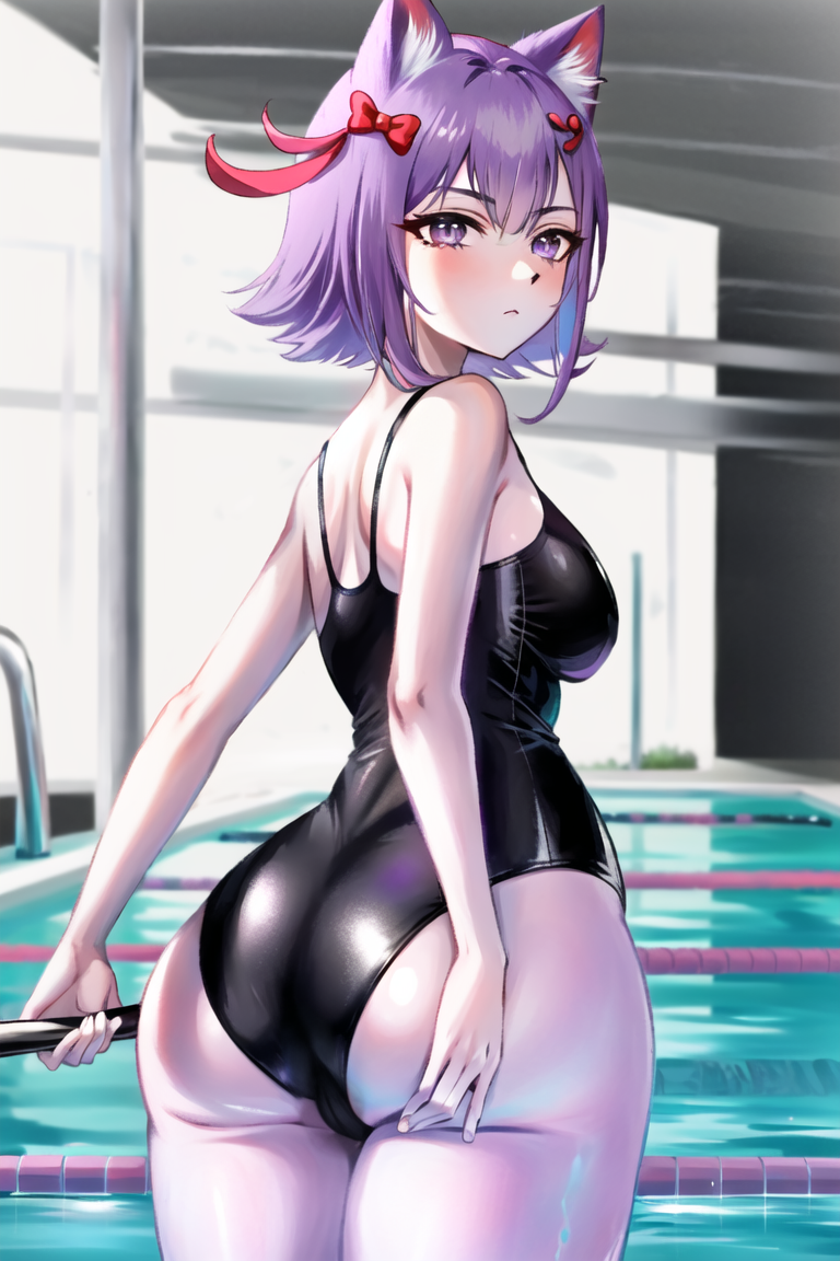 Хентай масюня,стикеры_вконтакте,нейросеть,stable_diffusion,купальники,Большая жопа,короткая стрижка,фиолетовые волосы,бассейн,вид сзади, rule34