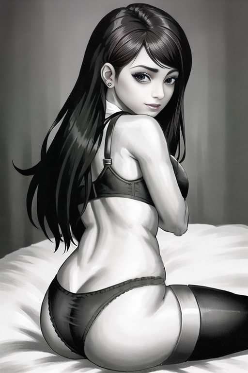 Хентай Большая жопа,длинные волосы,чулки,трусики,нейросеть,stable_diffusion,кровать,черноволосые,tiny_bunny,полина_tiny_bunny, rule34