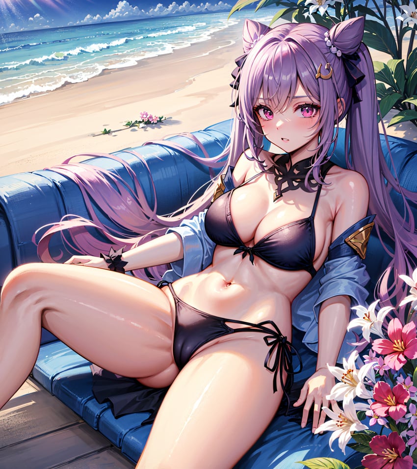 Хентай genshin impact,нейросеть,stable_diffusion,купальники,пляж,keqing, rule34