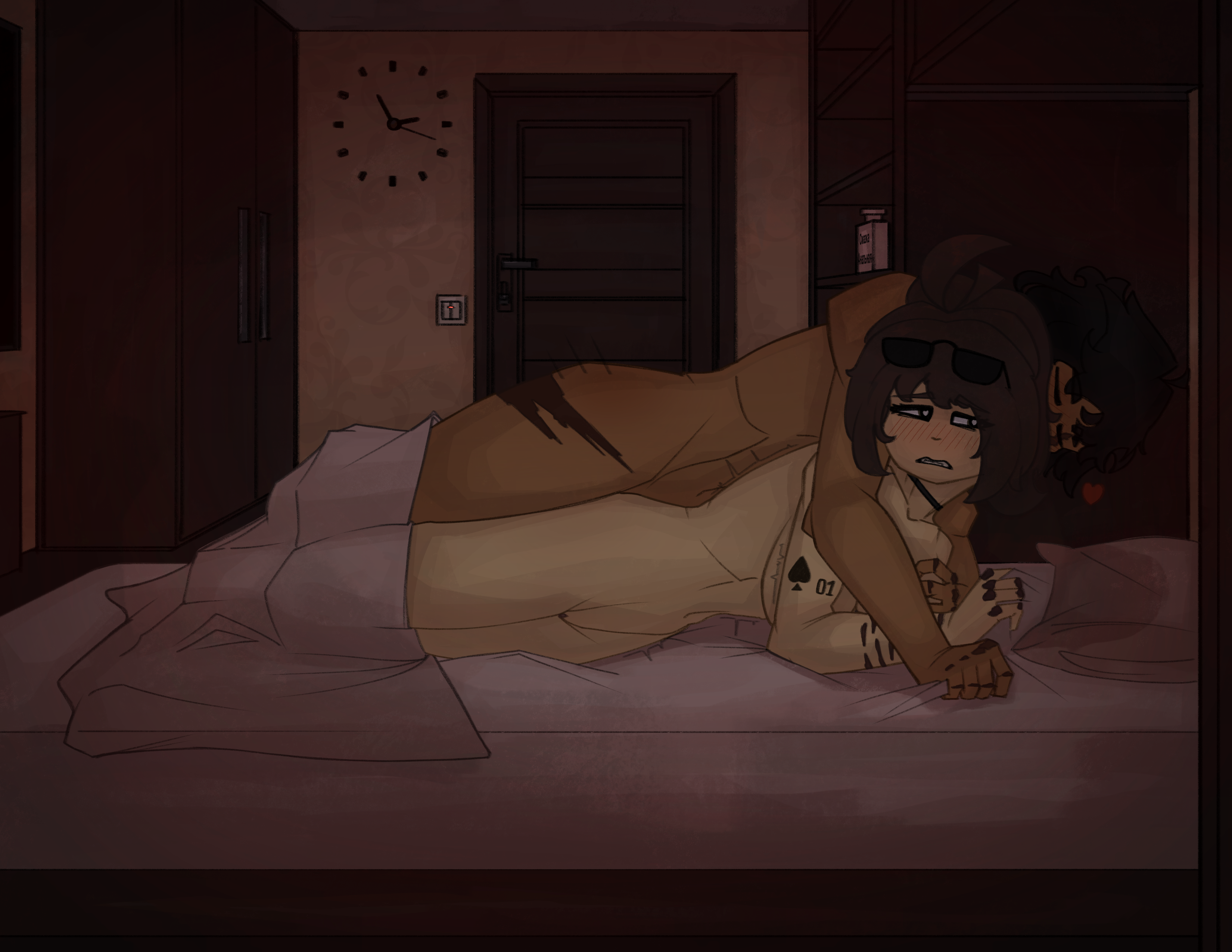 Хентай секс,милая,2d,грудь,кровать,смущение,голая,анал,одна девочка,коричневые волосы,хвостик,трогает сиськи,желтые_глаза,очки,ошейник,классные очки,в темноте,черные_волосы,красивая,сердечки_в_глазах,румянец, rule34