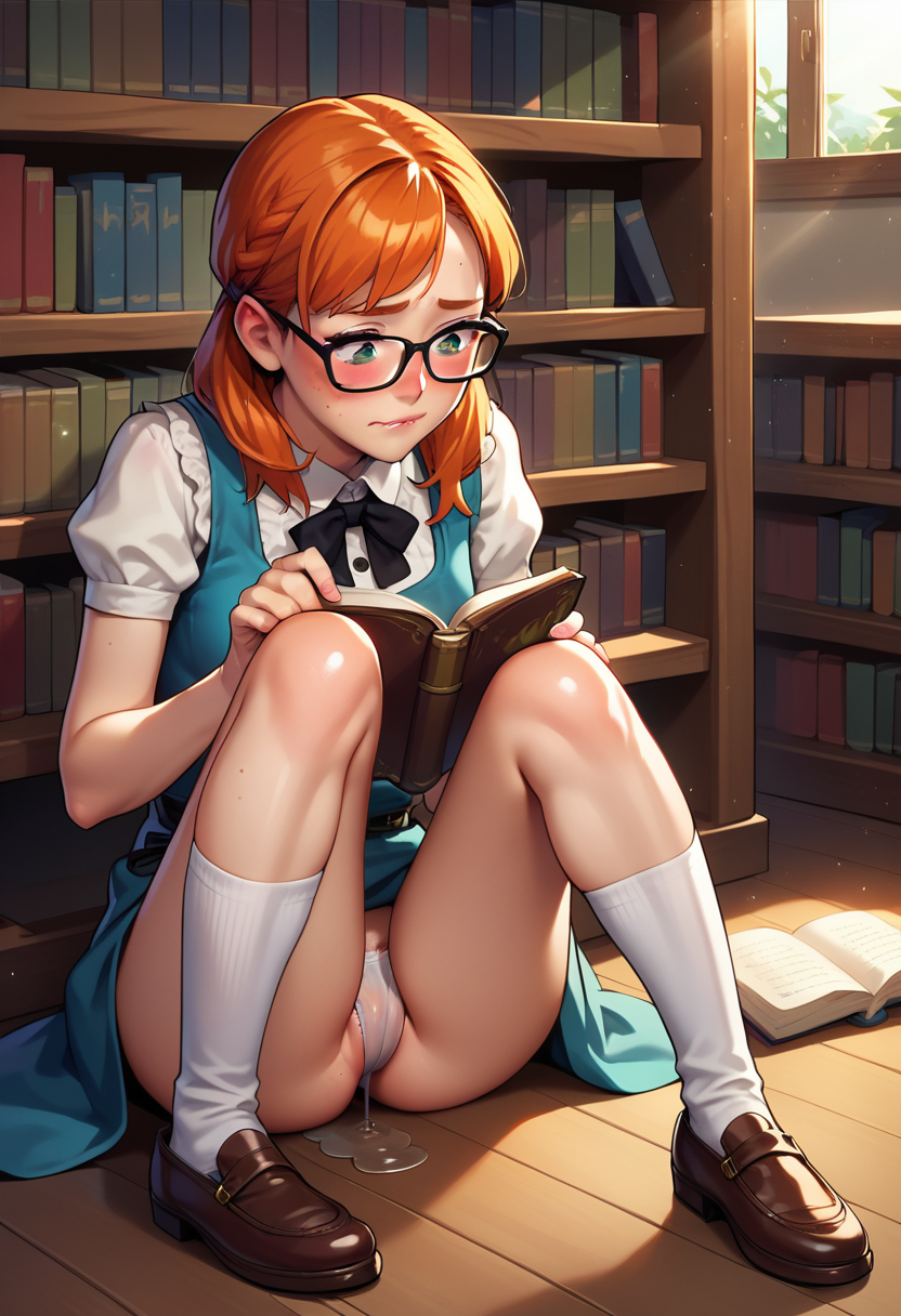 Хентай в одежде,трусики,одна девочка,рыжая,на_публике,в_рубашке,вытекает, rule34