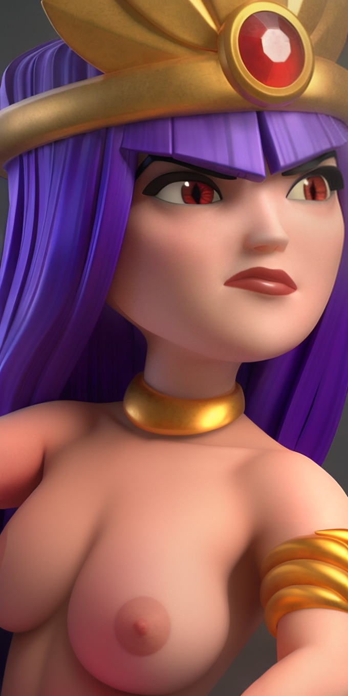 Хентай фиолетовые волосы,1girl,королева_лучниц_cr,clash_of_clans,большая_грудь,королева_лучнич,корона,queen,королева_джунглей, rule34
