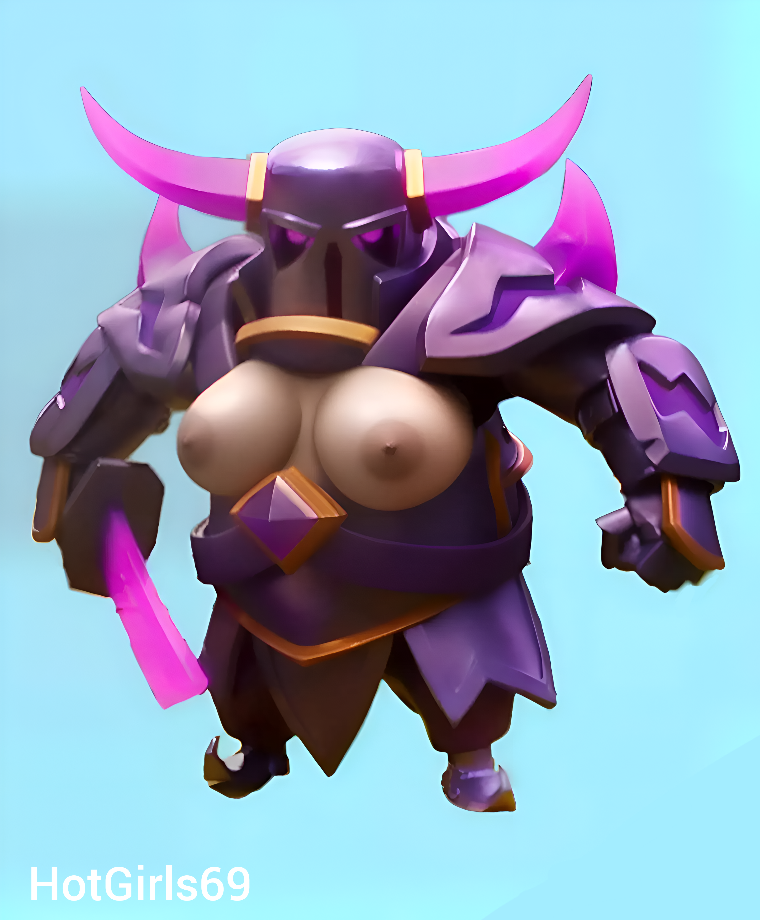 Хентай 1girl,клеш_рояль,clash_royale,в броне,шлем,броня,пекка_cr,оружие,злое_лицо, rule34