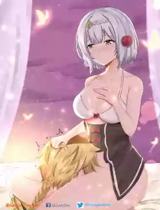 genshin impact,noelle,Большие сиськи,лизание,в одежде,