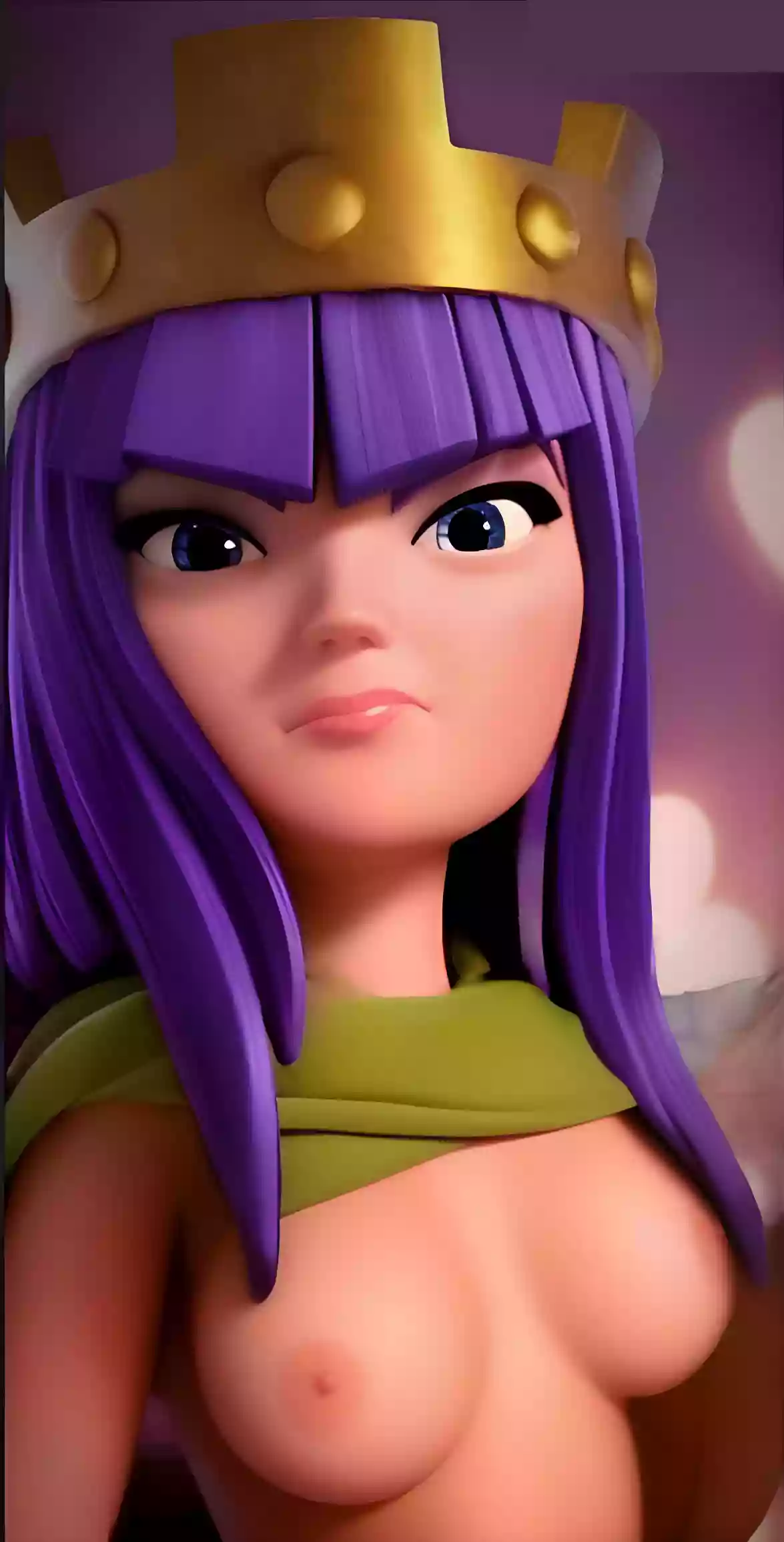 фиолетовые волосы,1girl,clash_royale,королева_лучниц_cr,королева_лучнич,clash_of_clans,большая_грудь,корона,