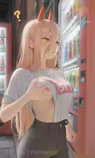 Большие сиськи,нейросеть,1girl,грудь,рожки,трогает сиськи,человек_бензопила,power,